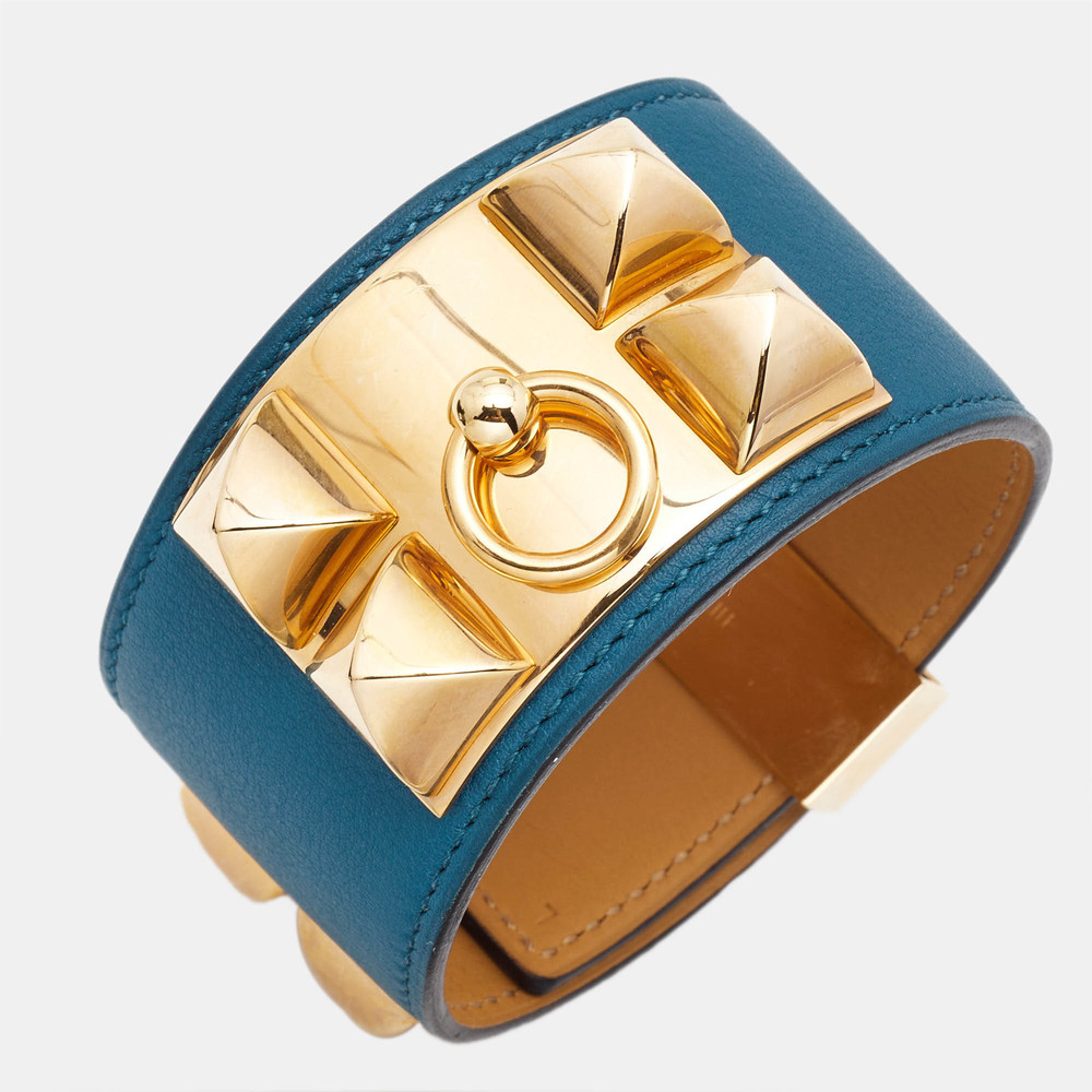 Hermes Collier de Chien Leather Gold Plated Wide Bracelet - Picture 3 of 6